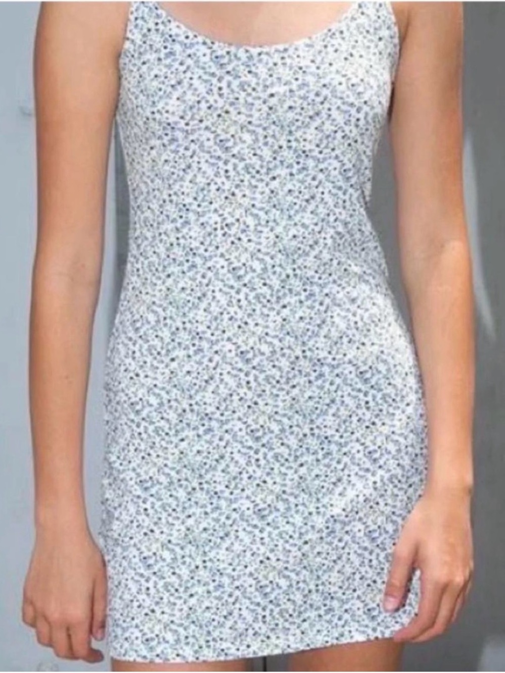 Brandy Melville White Mini Dress with Blue Floral Print